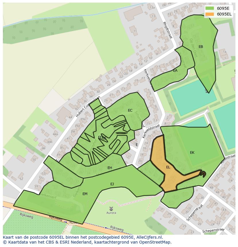 Afbeelding van het postcodegebied 6095 EL op de kaart.