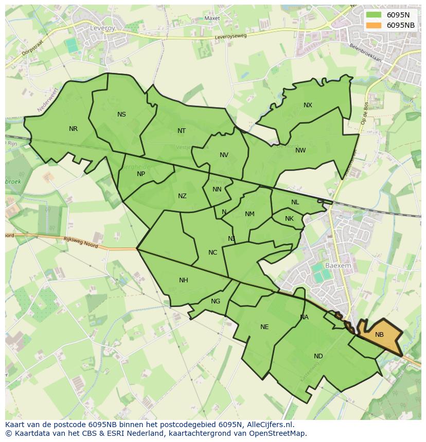 Afbeelding van het postcodegebied 6095 NB op de kaart.