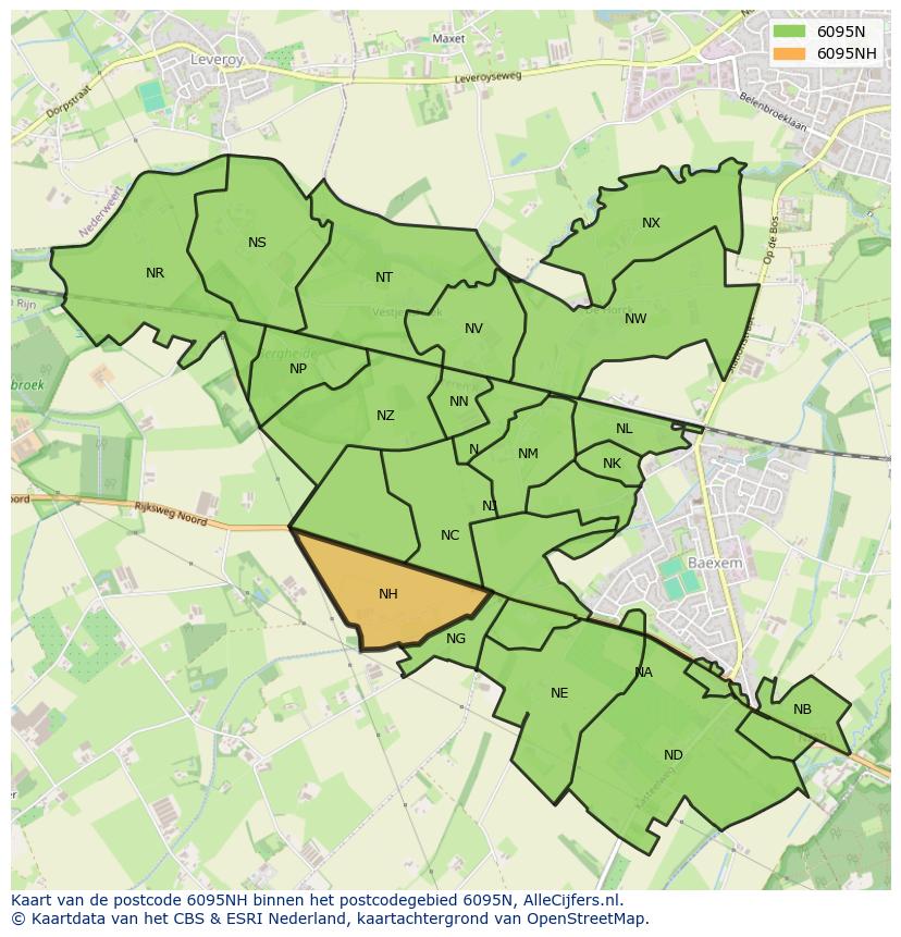 Afbeelding van het postcodegebied 6095 NH op de kaart.