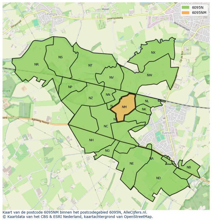 Afbeelding van het postcodegebied 6095 NM op de kaart.