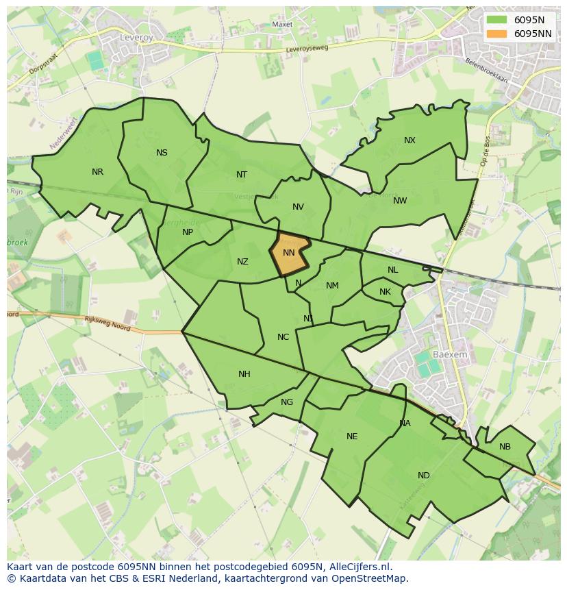 Afbeelding van het postcodegebied 6095 NN op de kaart.