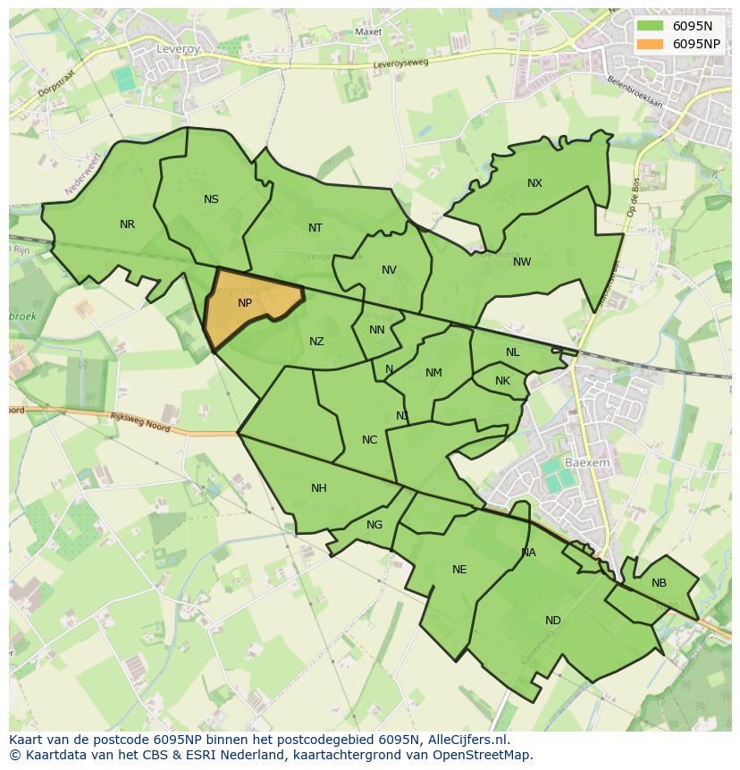 Afbeelding van het postcodegebied 6095 NP op de kaart.