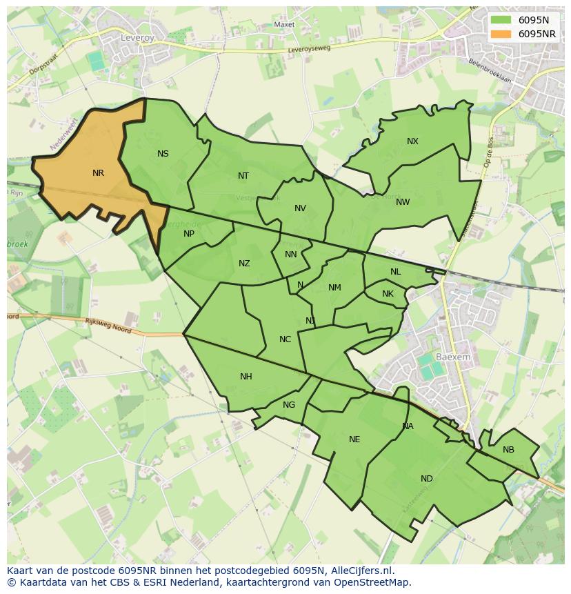 Afbeelding van het postcodegebied 6095 NR op de kaart.