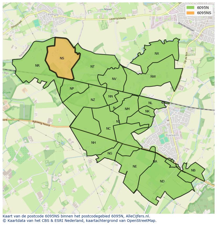 Afbeelding van het postcodegebied 6095 NS op de kaart.