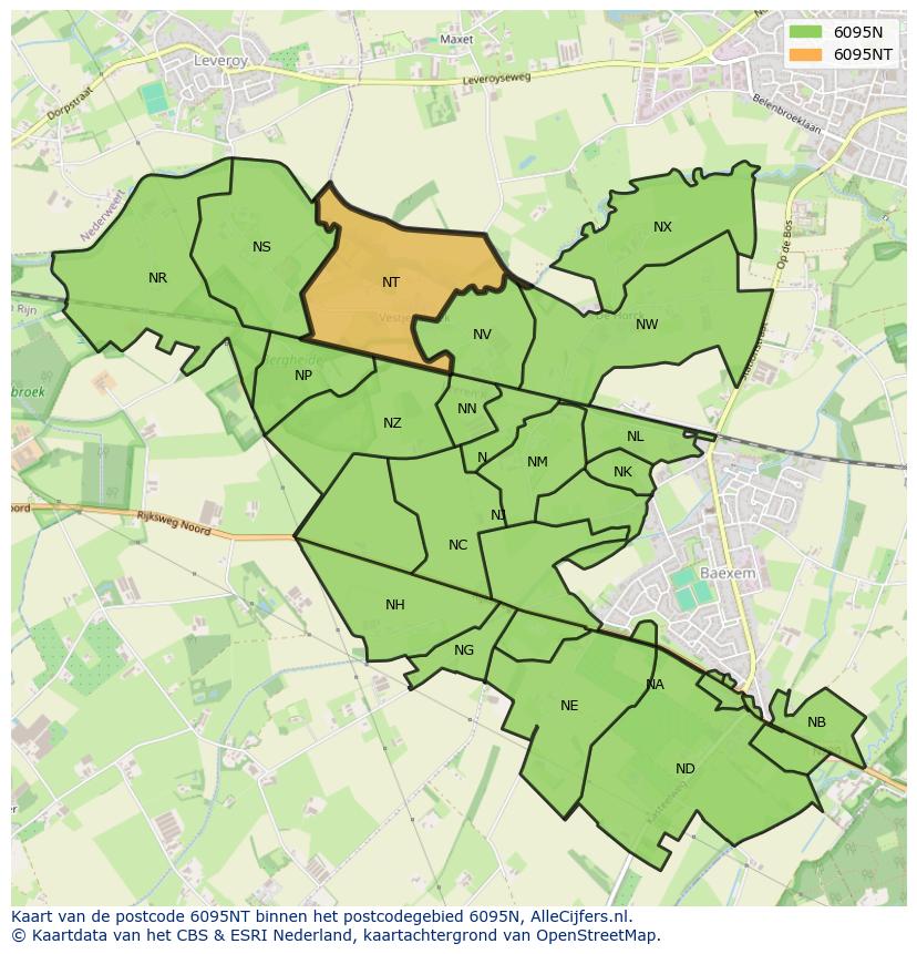 Afbeelding van het postcodegebied 6095 NT op de kaart.