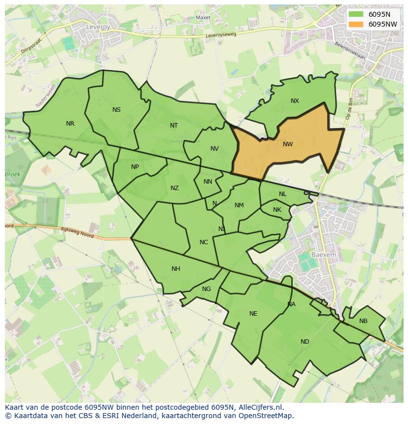 Afbeelding van het postcodegebied 6095 NW op de kaart.