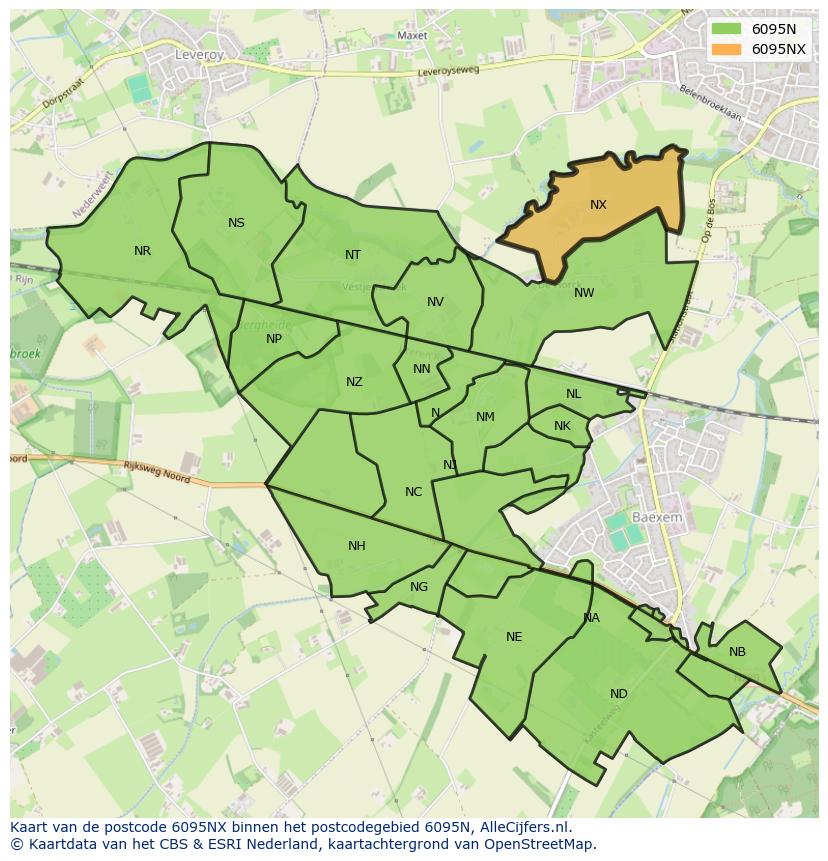 Afbeelding van het postcodegebied 6095 NX op de kaart.