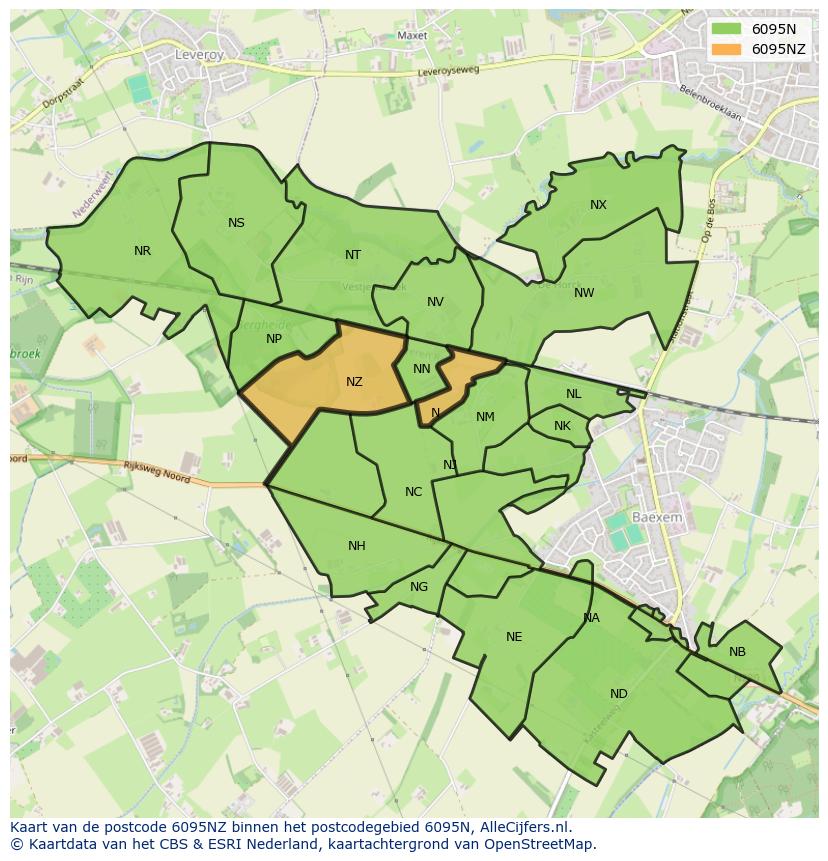 Afbeelding van het postcodegebied 6095 NZ op de kaart.