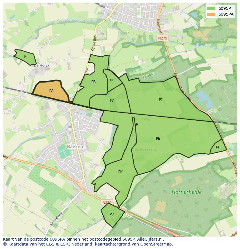 Afbeelding van het postcodegebied 6095 PA op de kaart.