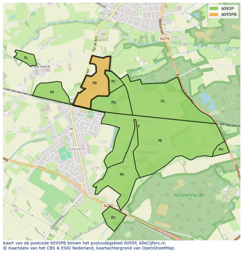 Afbeelding van het postcodegebied 6095 PB op de kaart.