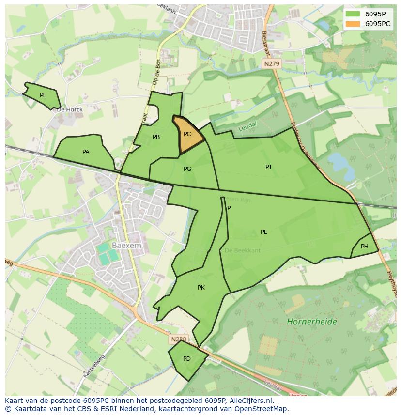 Afbeelding van het postcodegebied 6095 PC op de kaart.