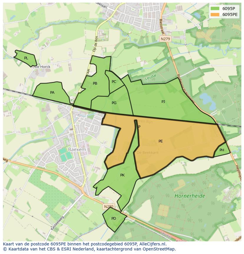 Afbeelding van het postcodegebied 6095 PE op de kaart.