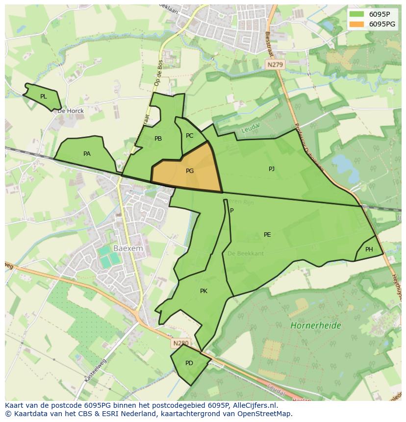 Afbeelding van het postcodegebied 6095 PG op de kaart.