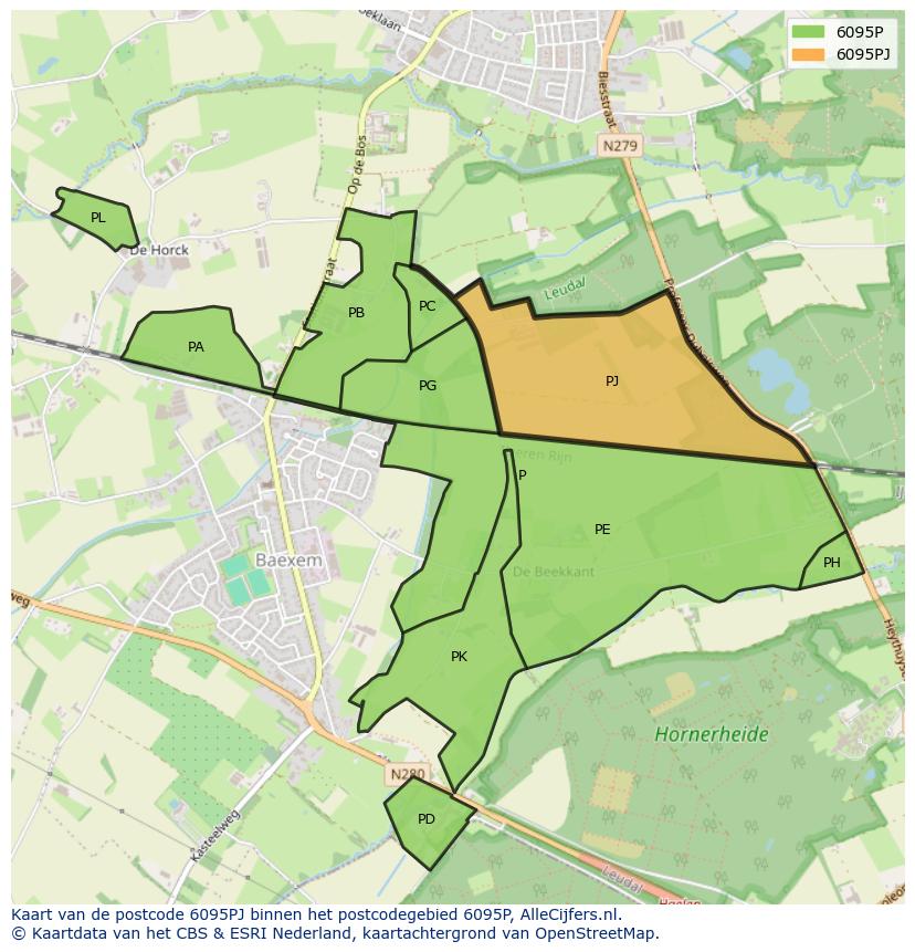 Afbeelding van het postcodegebied 6095 PJ op de kaart.