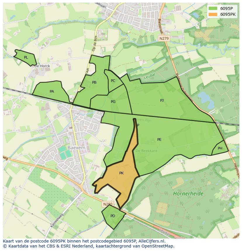 Afbeelding van het postcodegebied 6095 PK op de kaart.