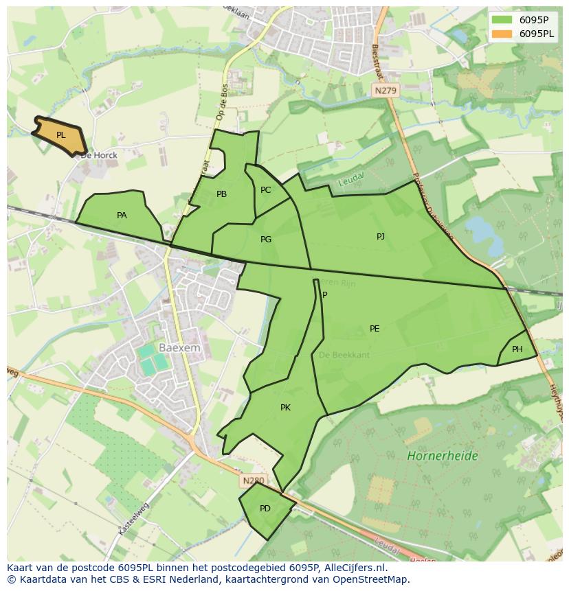 Afbeelding van het postcodegebied 6095 PL op de kaart.
