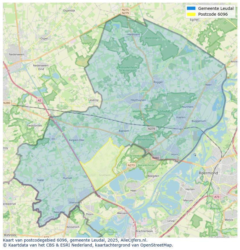 Afbeelding van het postcodegebied 6096 op de kaart.