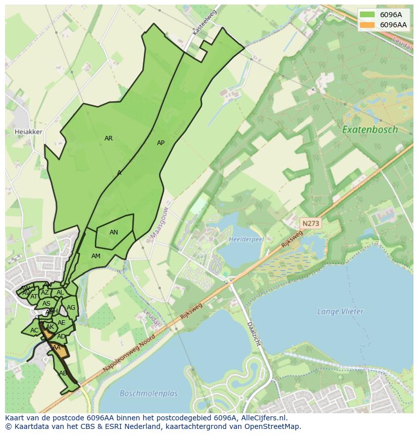 Afbeelding van het postcodegebied 6096 AA op de kaart.