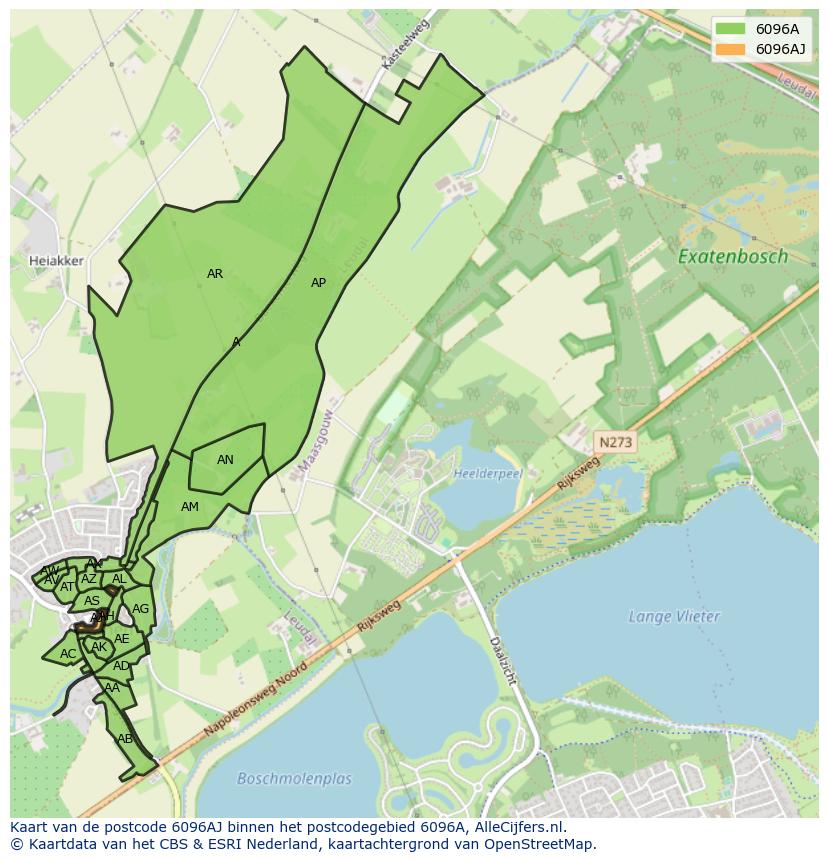 Afbeelding van het postcodegebied 6096 AJ op de kaart.