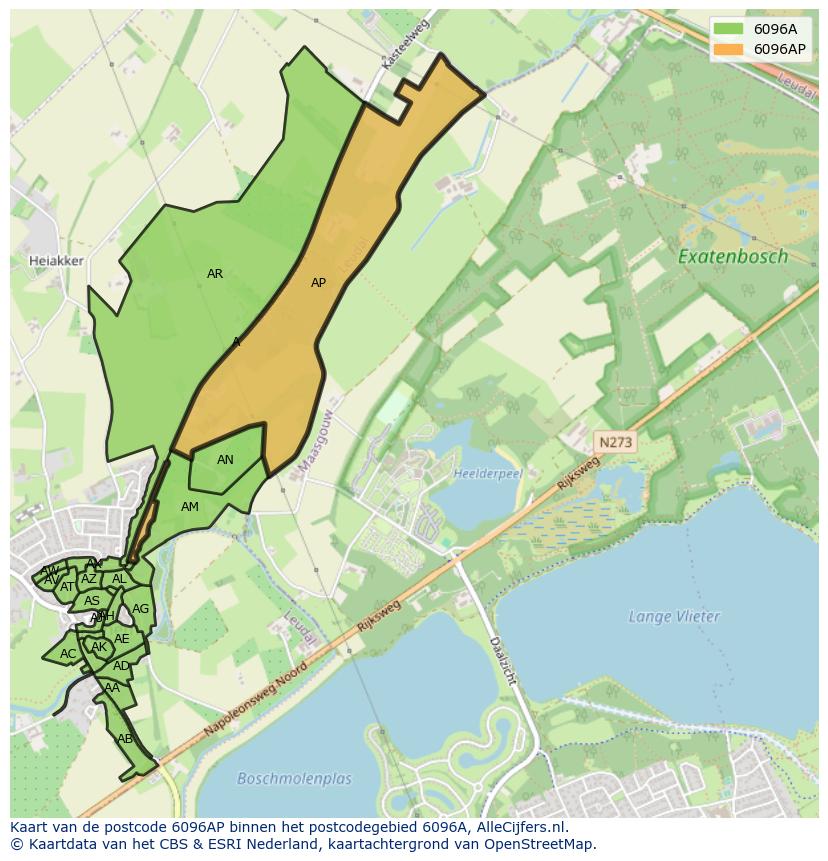 Afbeelding van het postcodegebied 6096 AP op de kaart.