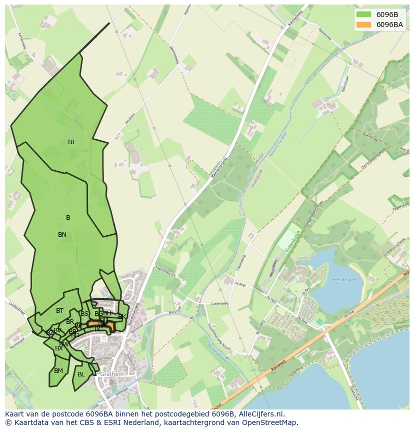 Afbeelding van het postcodegebied 6096 BA op de kaart.