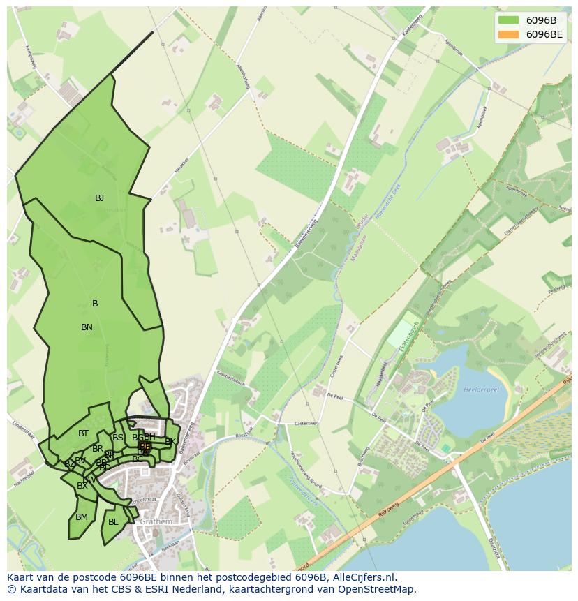 Afbeelding van het postcodegebied 6096 BE op de kaart.