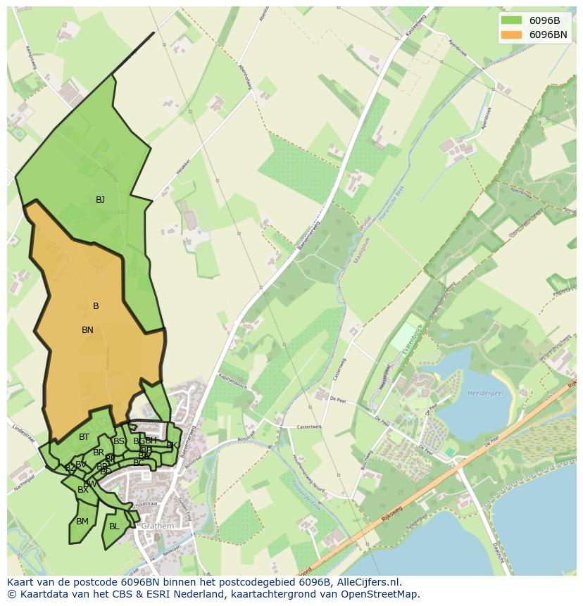Afbeelding van het postcodegebied 6096 BN op de kaart.