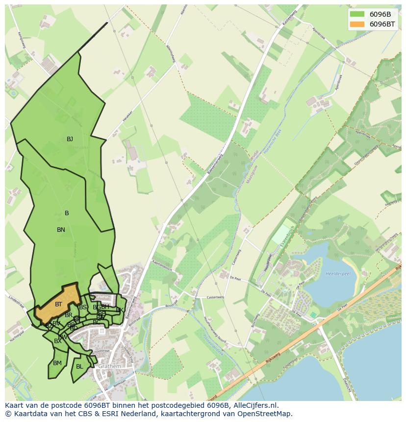 Afbeelding van het postcodegebied 6096 BT op de kaart.