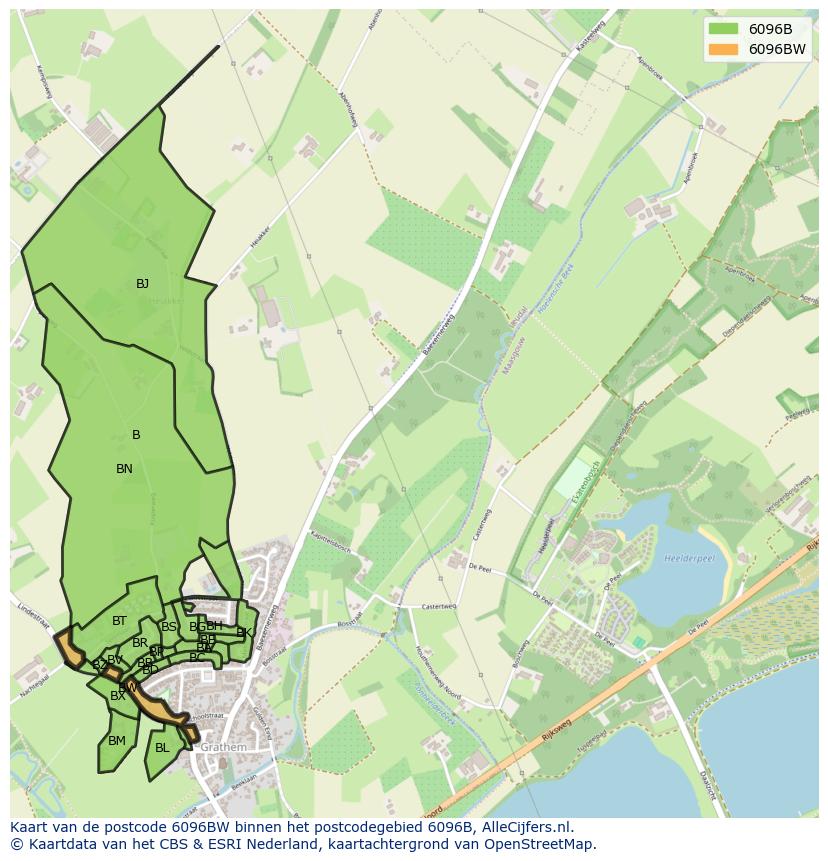Afbeelding van het postcodegebied 6096 BW op de kaart.