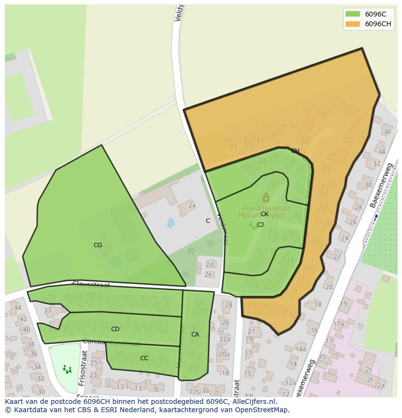 Afbeelding van het postcodegebied 6096 CH op de kaart.