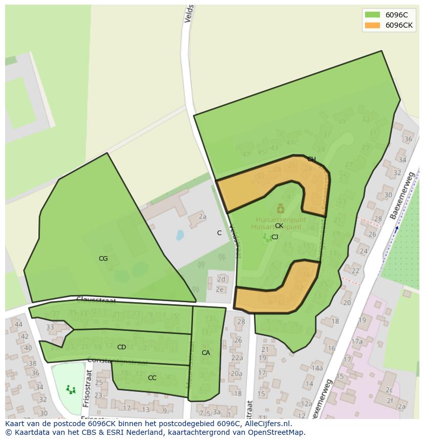 Afbeelding van het postcodegebied 6096 CK op de kaart.