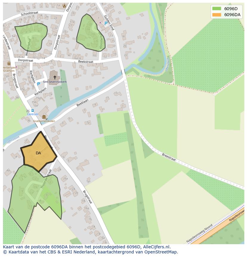 Afbeelding van het postcodegebied 6096 DA op de kaart.