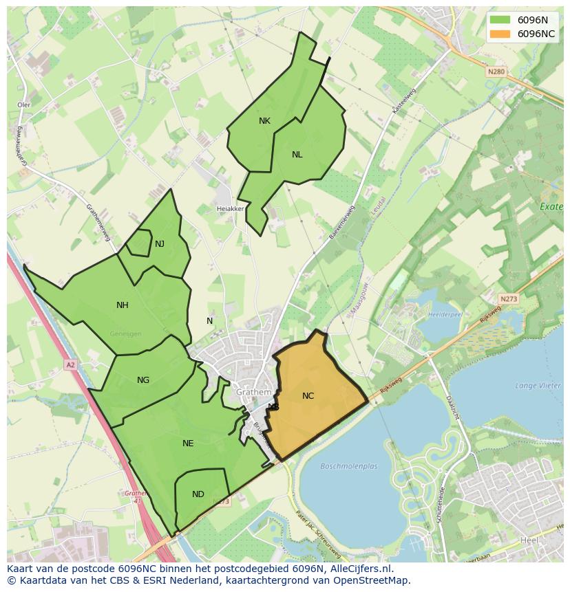 Afbeelding van het postcodegebied 6096 NC op de kaart.