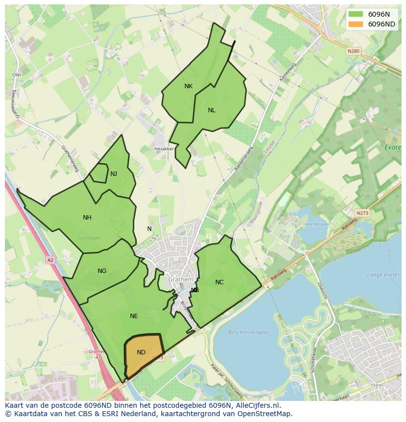 Afbeelding van het postcodegebied 6096 ND op de kaart.