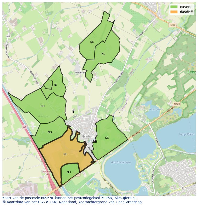 Afbeelding van het postcodegebied 6096 NE op de kaart.