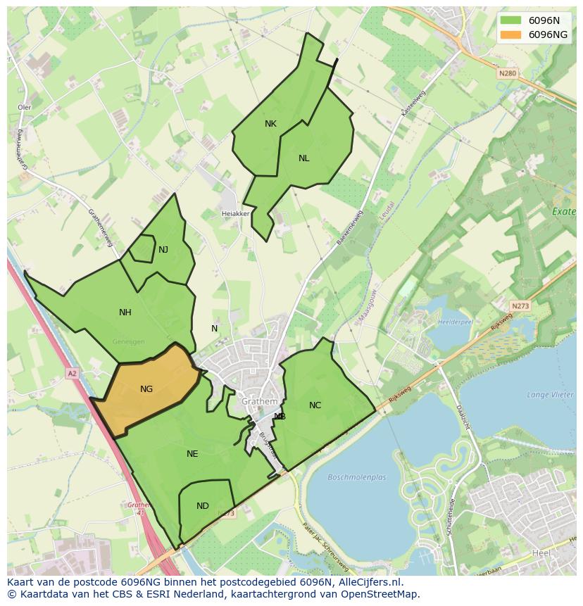 Afbeelding van het postcodegebied 6096 NG op de kaart.