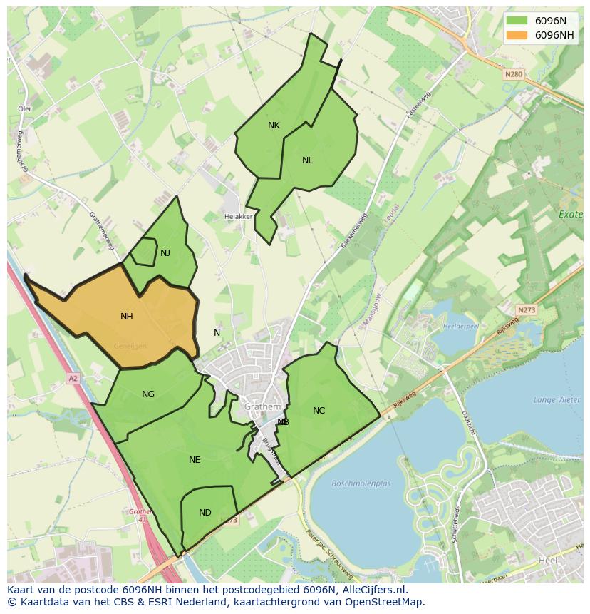 Afbeelding van het postcodegebied 6096 NH op de kaart.
