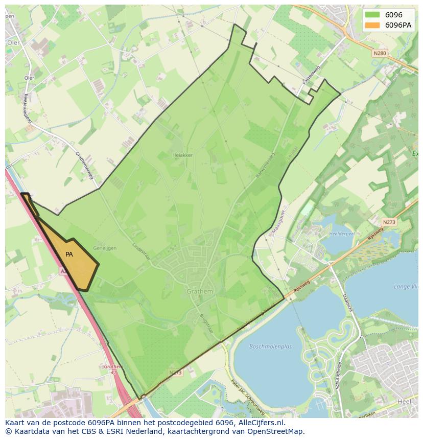 Afbeelding van het postcodegebied 6096 PA op de kaart.