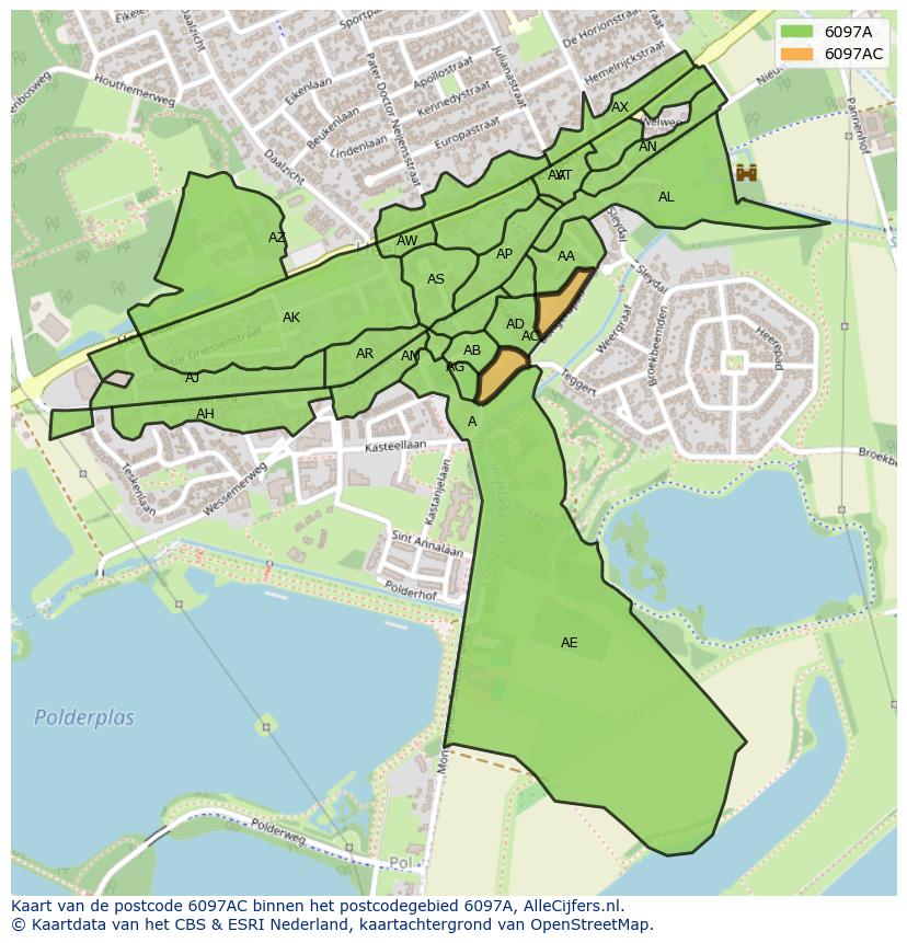 Afbeelding van het postcodegebied 6097 AC op de kaart.