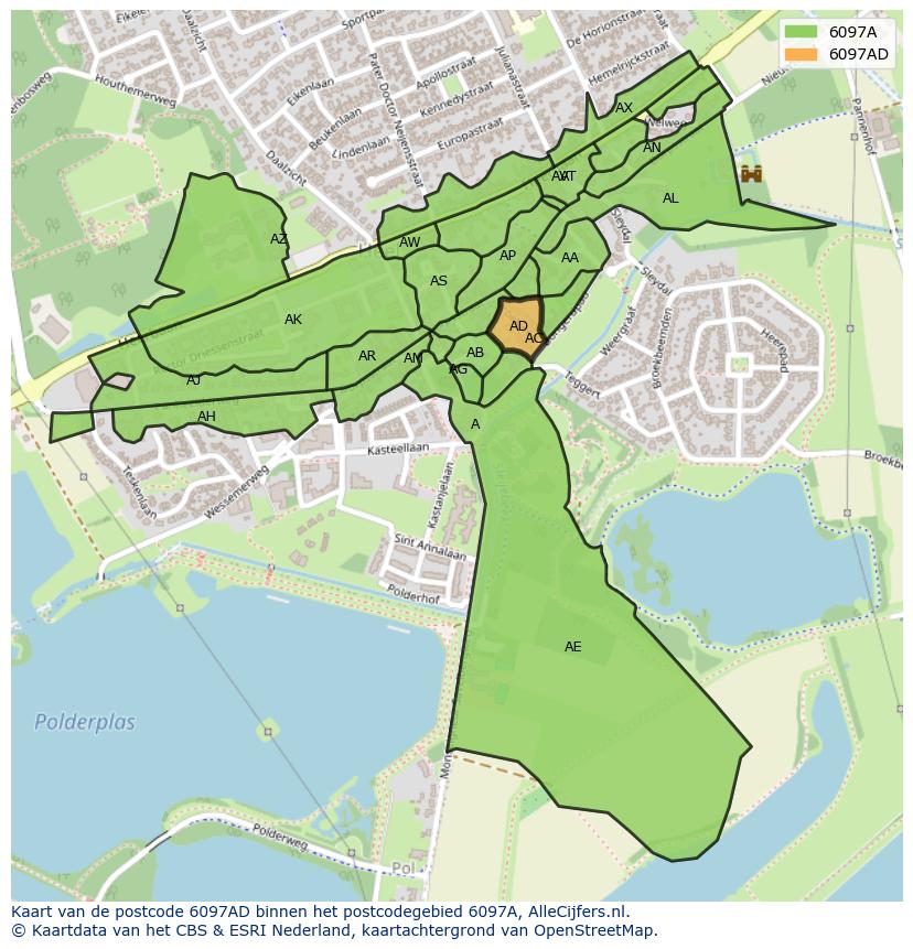 Afbeelding van het postcodegebied 6097 AD op de kaart.