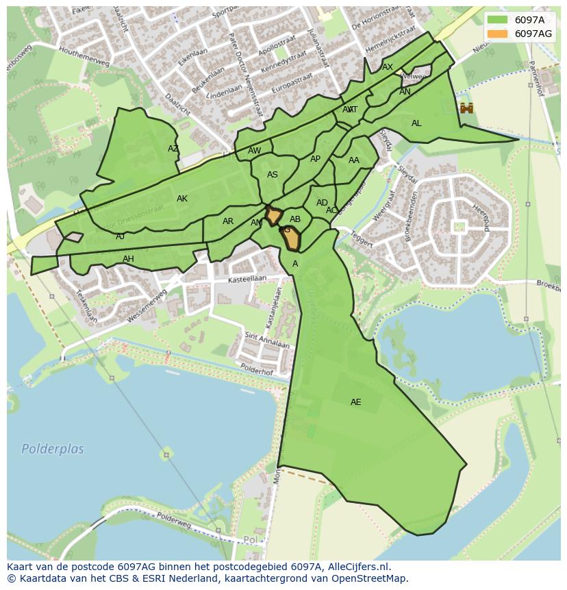 Afbeelding van het postcodegebied 6097 AG op de kaart.