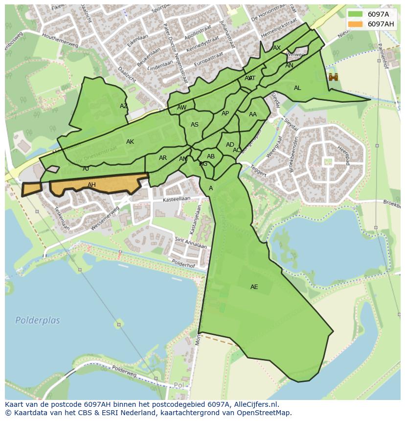 Afbeelding van het postcodegebied 6097 AH op de kaart.