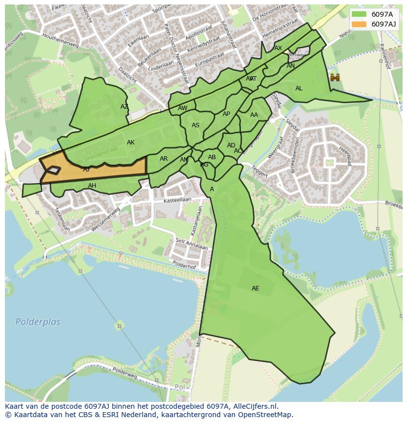 Afbeelding van het postcodegebied 6097 AJ op de kaart.