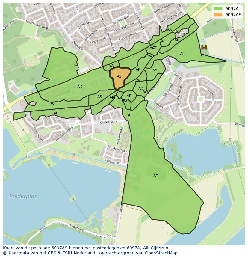 Afbeelding van het postcodegebied 6097 AS op de kaart.
