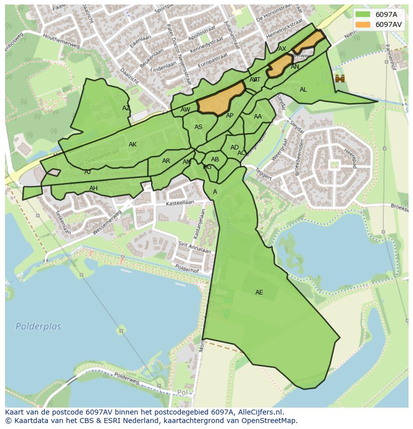Afbeelding van het postcodegebied 6097 AV op de kaart.