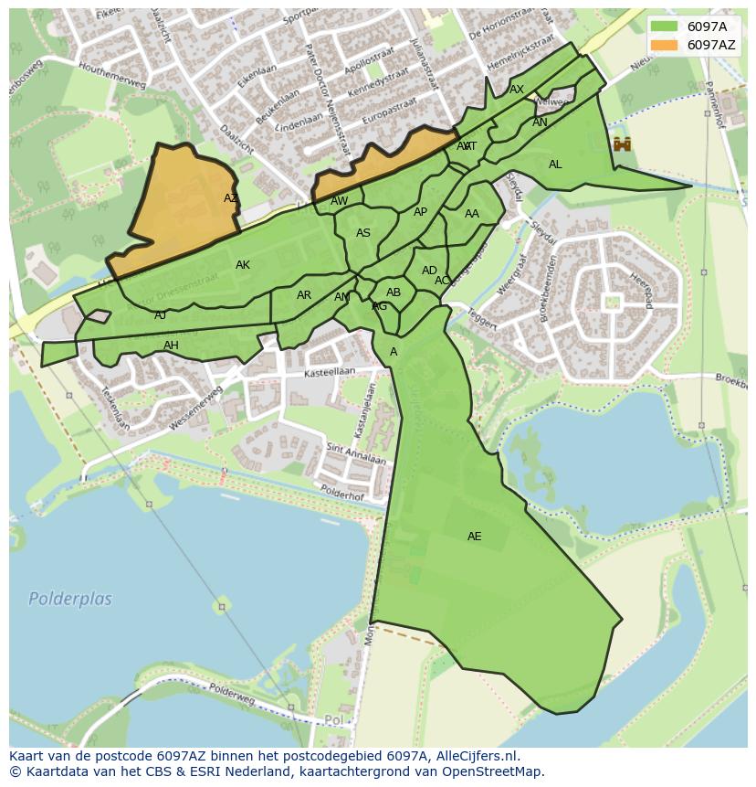 Afbeelding van het postcodegebied 6097 AZ op de kaart.