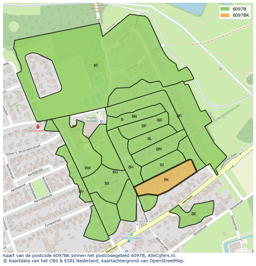 Afbeelding van het postcodegebied 6097 BK op de kaart.