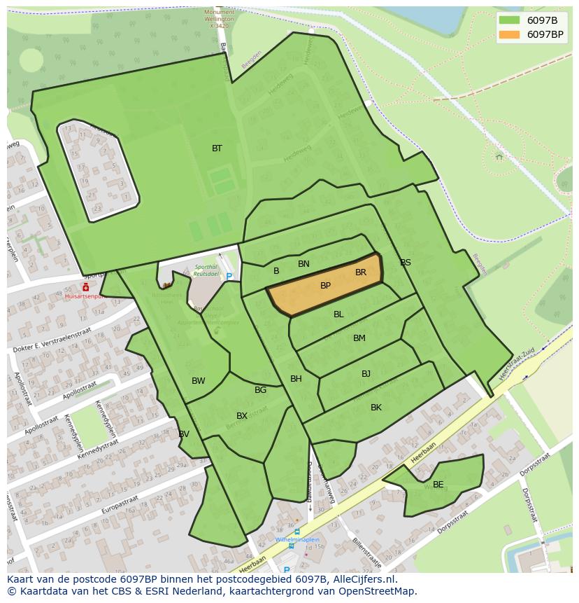 Afbeelding van het postcodegebied 6097 BP op de kaart.