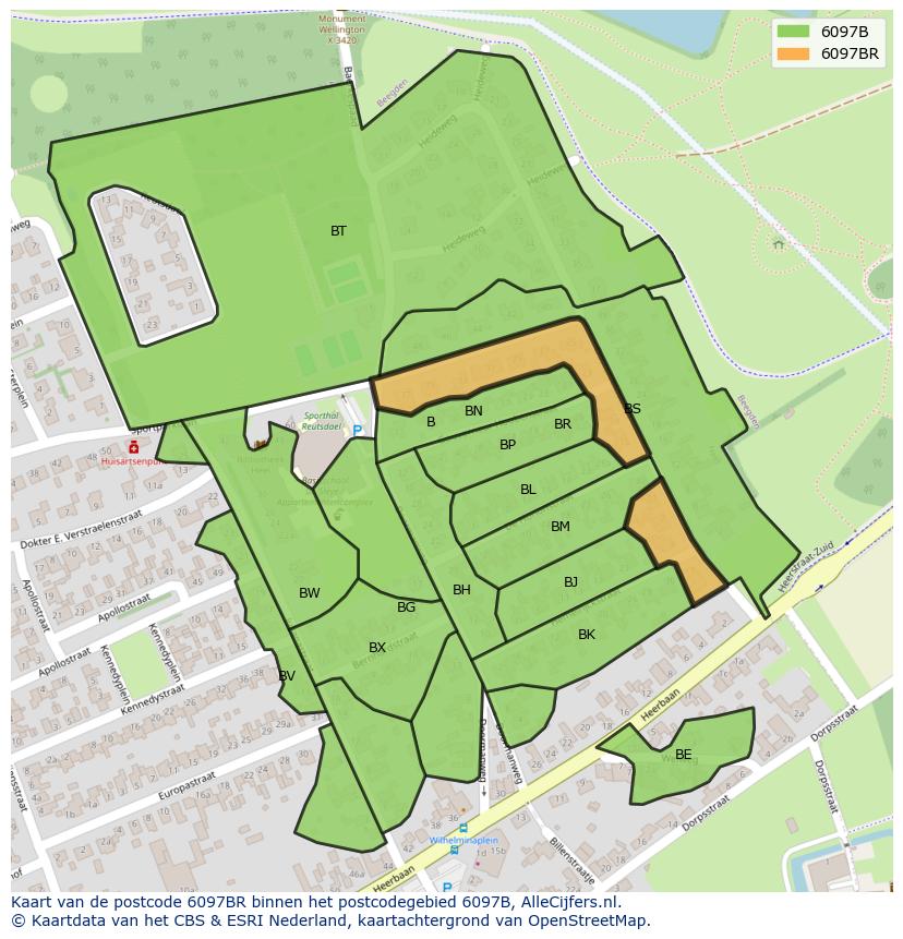 Afbeelding van het postcodegebied 6097 BR op de kaart.