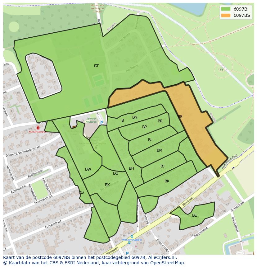 Afbeelding van het postcodegebied 6097 BS op de kaart.